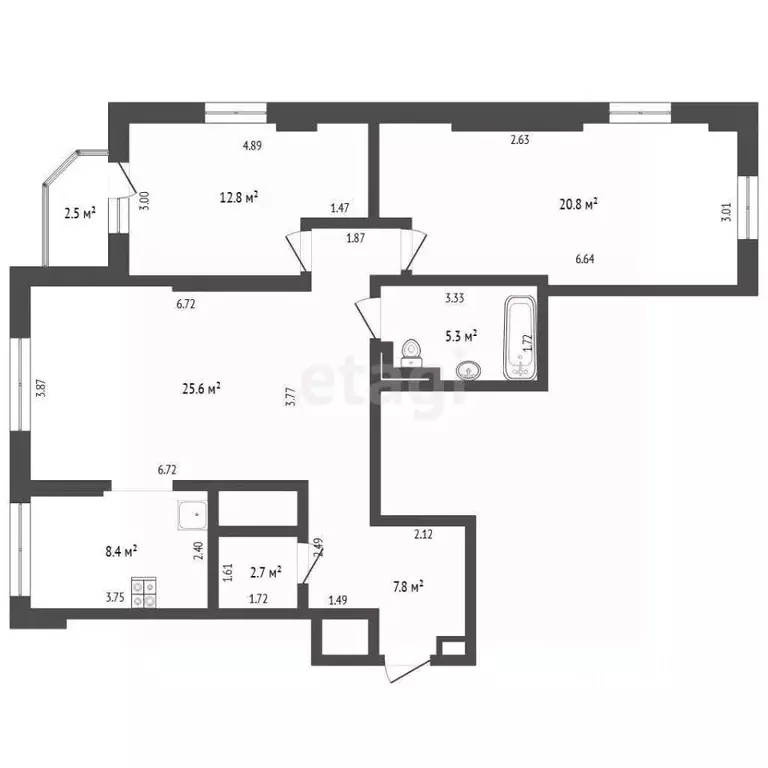 2-к кв. Тюменская область, Тюмень ул. Максима Горького, 68к1 (87.3 м) - Фото 2