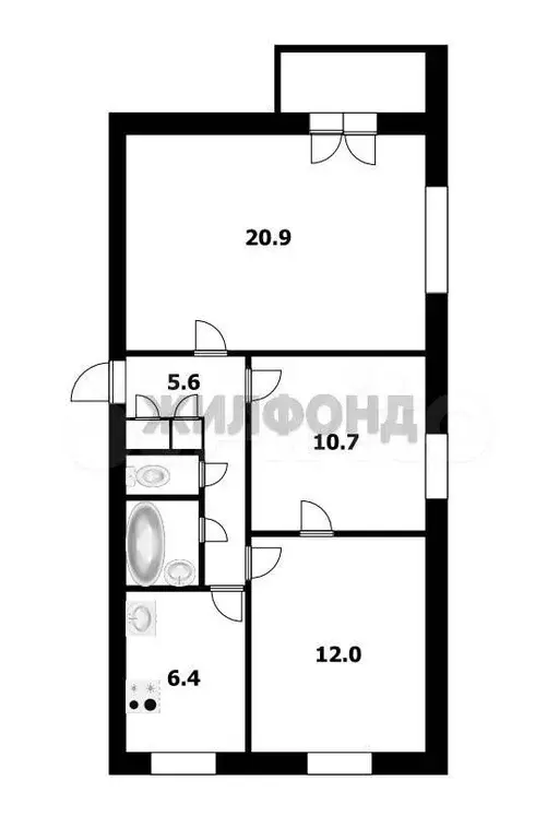 3-к. квартира, 59,3 м, 2/9 эт. - Фото 0