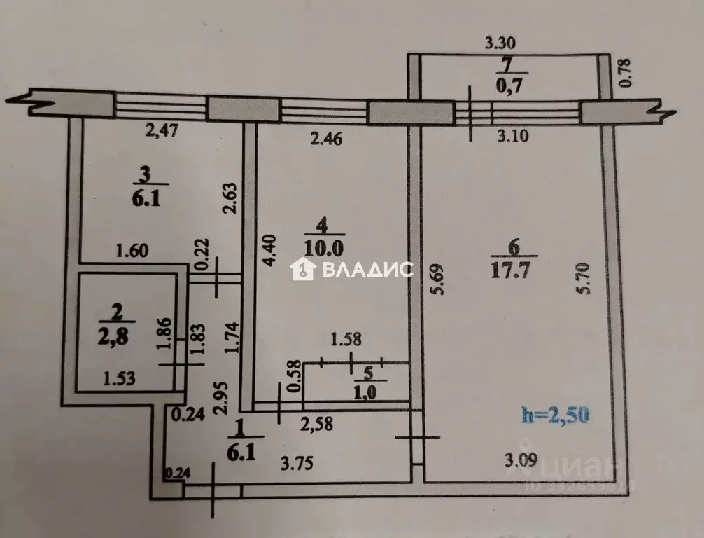 2-к кв. Башкортостан, Стерлитамак Коммунистическая ул., 65 (43.7 м) - Фото 1