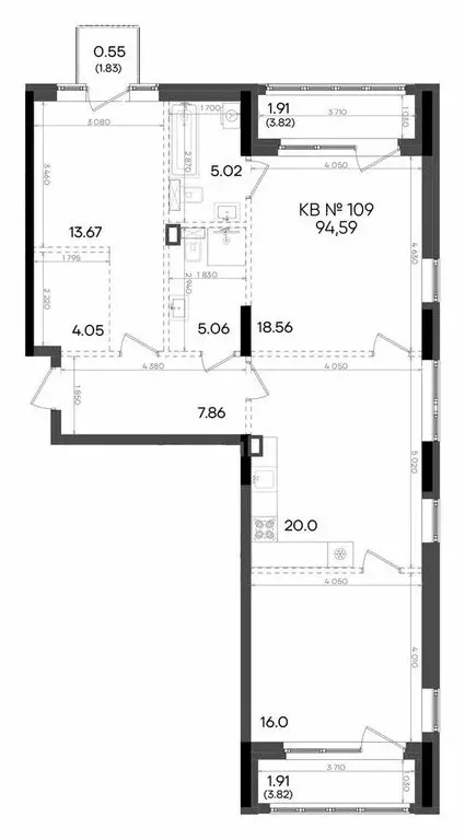 3-комнатная квартира: Казань, улица Аделя Кутуя, 180 (94.59 м) - Фото 1