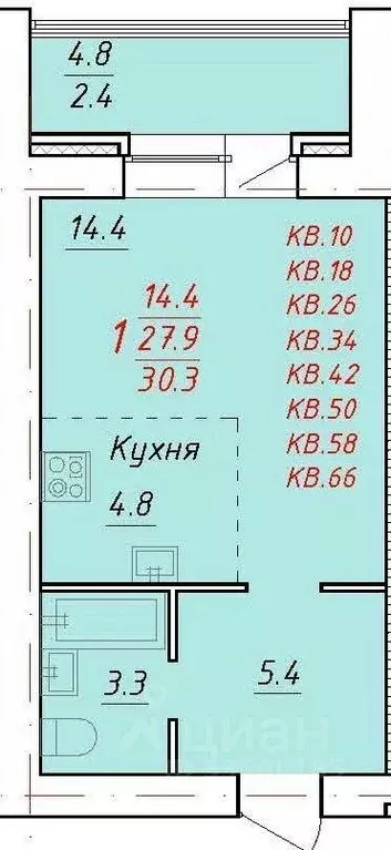 1-к кв. Алтайский край, Новоалтайск Индустриальная ул., 18 (30.3 м) - Фото 0