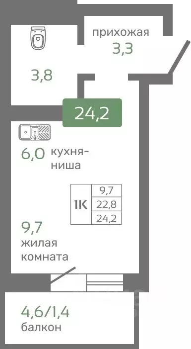 1-к кв. Красноярский край, Красноярск Норильская ул., с2 (24.2 м) - Фото 0