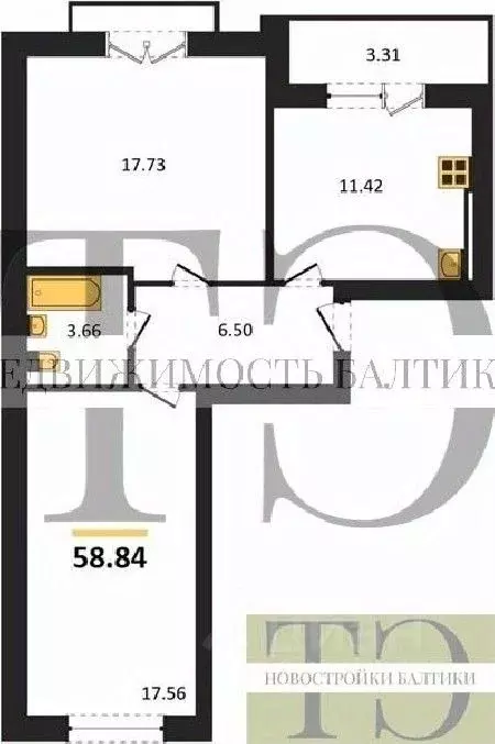 2-к кв. Калининградская область, Зеленоградский муниципальный округ, ... - Фото 1