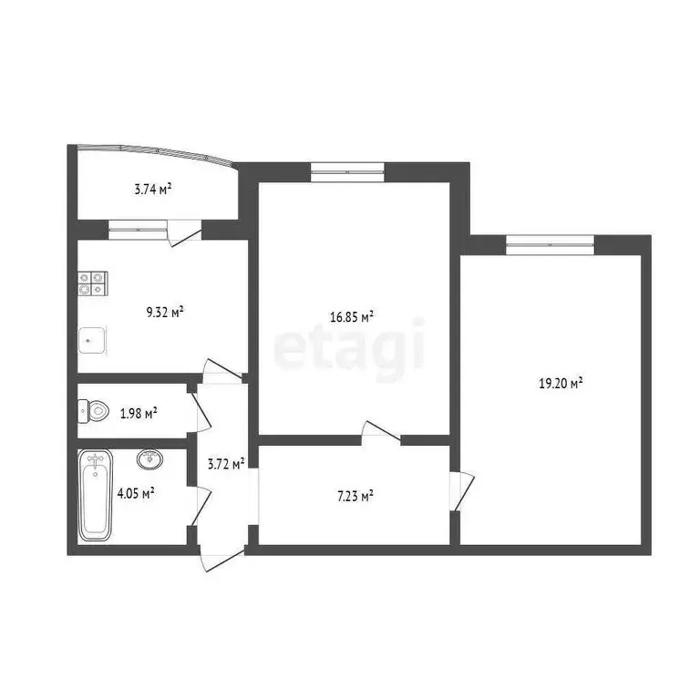 2-комнатная квартира: Тюмень, улица Николая Семёнова, 25 (62.6 м) - Фото 1
