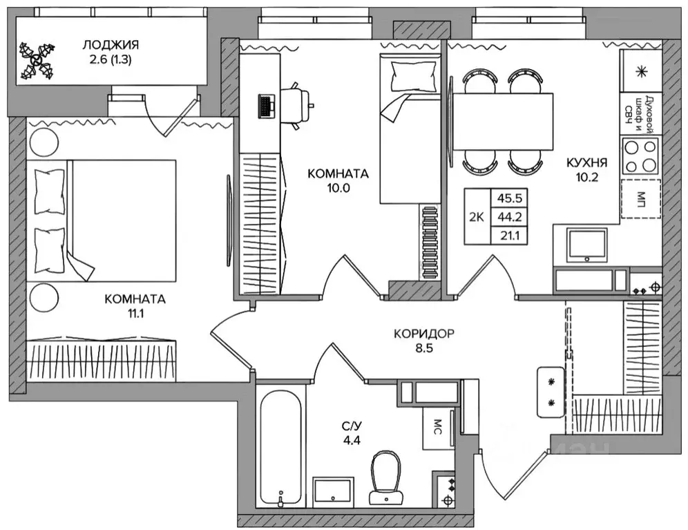 2-к кв. Пермский край, д. Кондратово ул. Водопроводная, 5 (45.5 м) - Фото 1