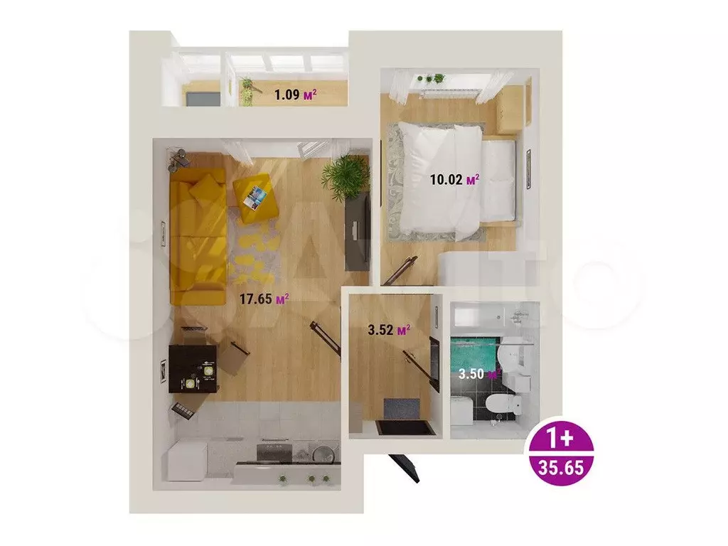 1-к. квартира, 35,7 м, 7/7 эт. - Фото 0