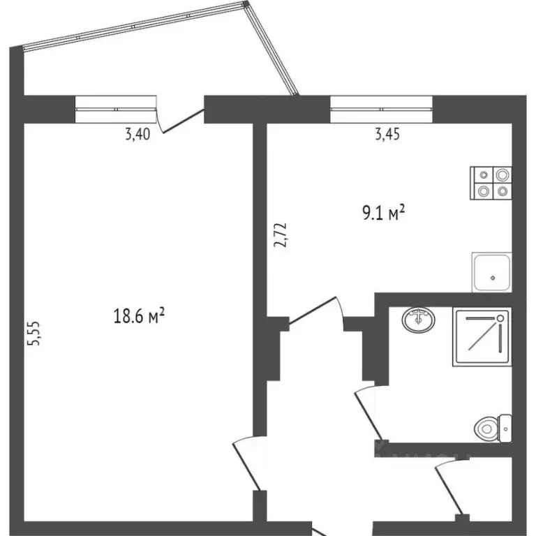 1-к кв. Омская область, Омск ул. 70 лет Октября, 10/2 (36.0 м) - Фото 2