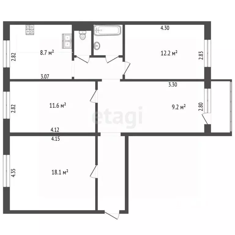 4-к кв. Челябинская область, Челябинск просп. Победы, 378 (80.9 м) - Фото 2