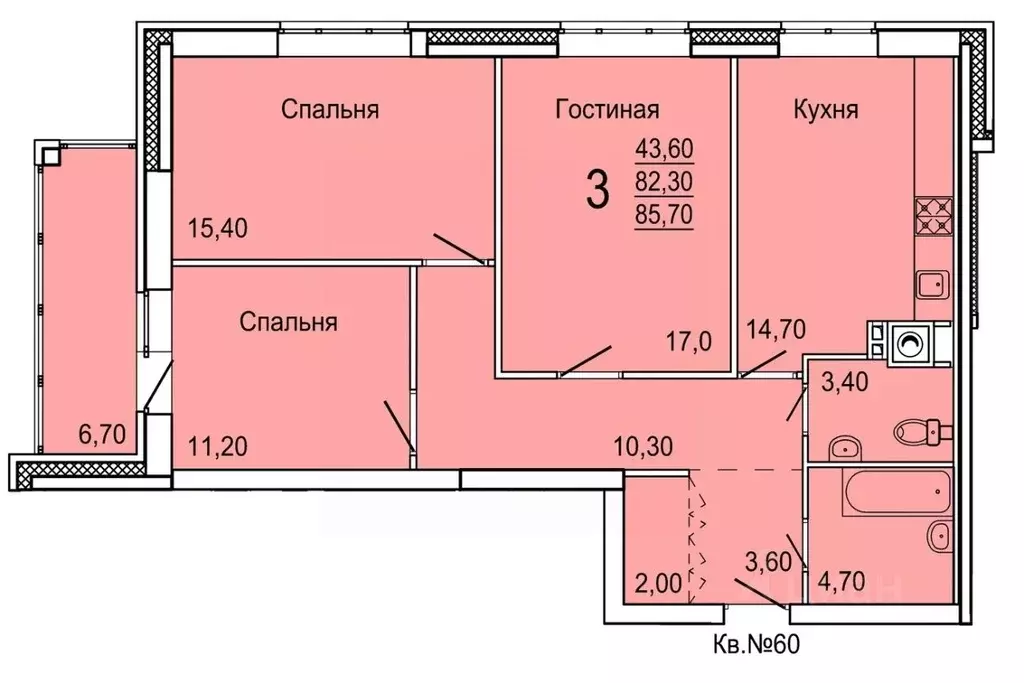 3-к кв. Тульская область, Тула ул. Седова, 20Д/1 (85.7 м) - Фото 0