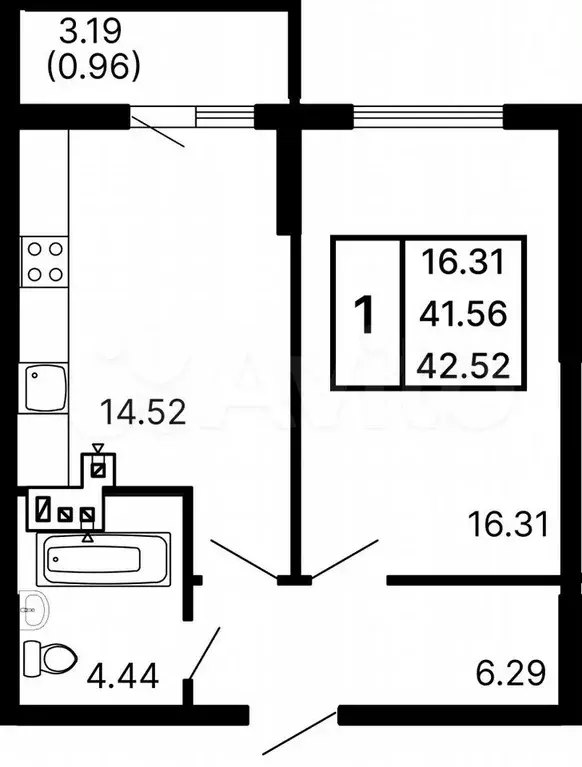 1-к. квартира, 42,5 м, 3/24 эт. - Фото 0