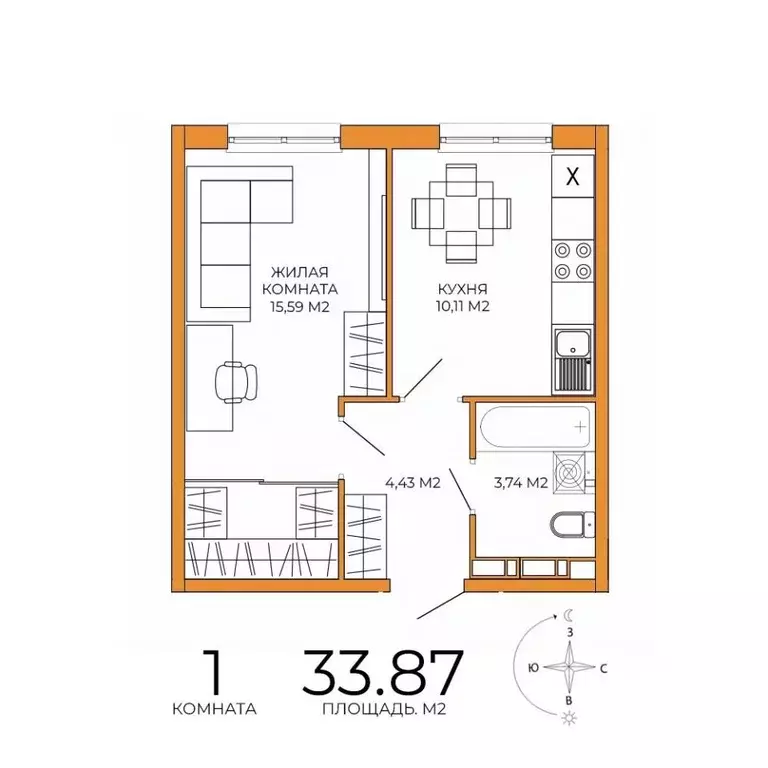 1-к кв. Пензенская область, Пенза ул. Яшиной, 14 (33.87 м) - Фото 1