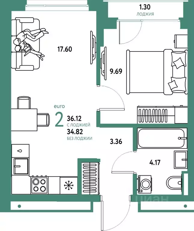 2-к кв. Тюменская область, Тюмень ул. Мельникайте, 42к1 (36.12 м) - Фото 1