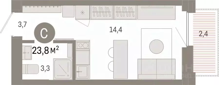 Студия Тюменская область, Тюмень Зарека жилой комплекс (23.81 м) - Фото 0