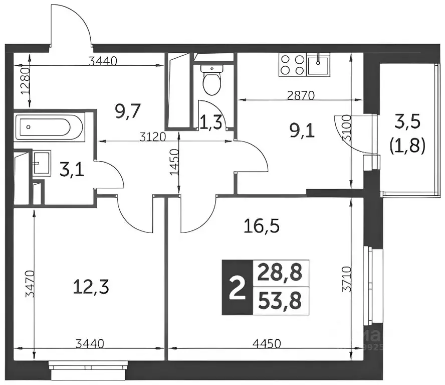 2-к кв. Москва ул. Красная Сосна, 3А (54.0 м) - Фото 1