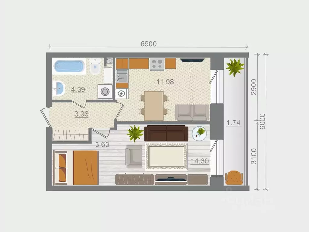 1-к кв. Ленинградская область, Ломоносовский район, Горбунковское ... - Фото 1