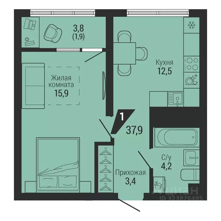 1-к кв. Свердловская область, Екатеринбург Вторчермет жилрайон,  (37.9 ... - Фото 2