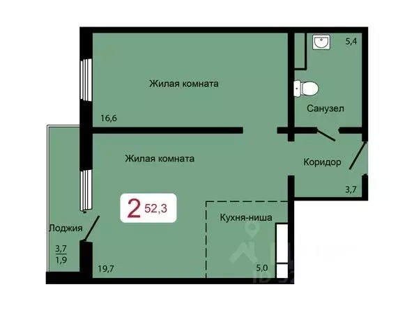 Студия Красноярский край, Красноярск Аральская ул., 51А (52.3 м) - Фото 2