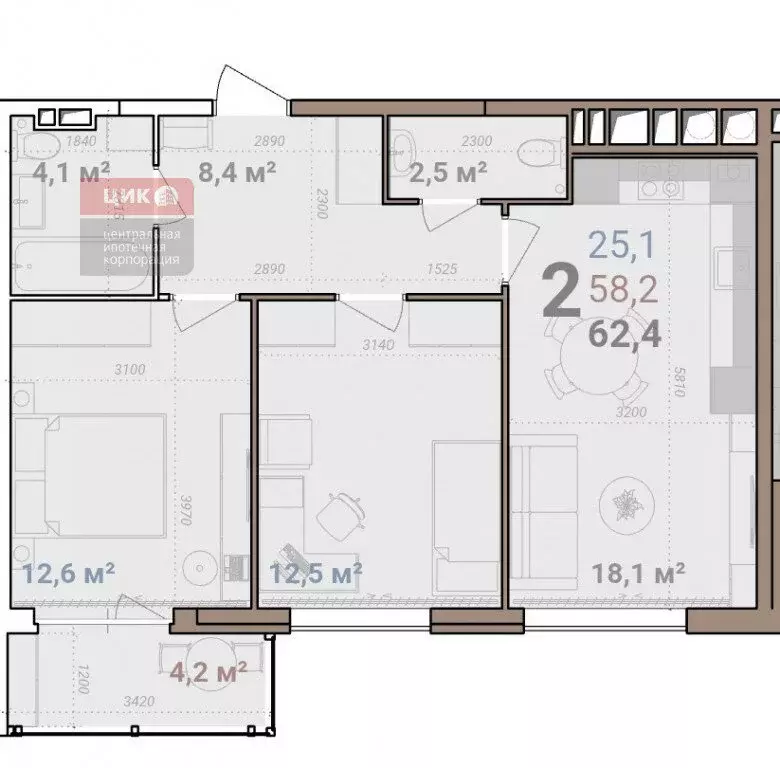 2-комнатная квартира: Рязань, район Приокский, Медицинская улица, 3 ... - Фото 1