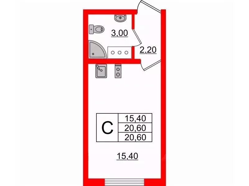 Студия Санкт-Петербург ул. Пейзажная, 24к3 (20.6 м) - Фото 2