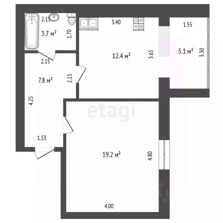 1-к кв. Тюменская область, с. Нижняя Тавда ул. Калинина, 20 (43.1 м) - Фото 0