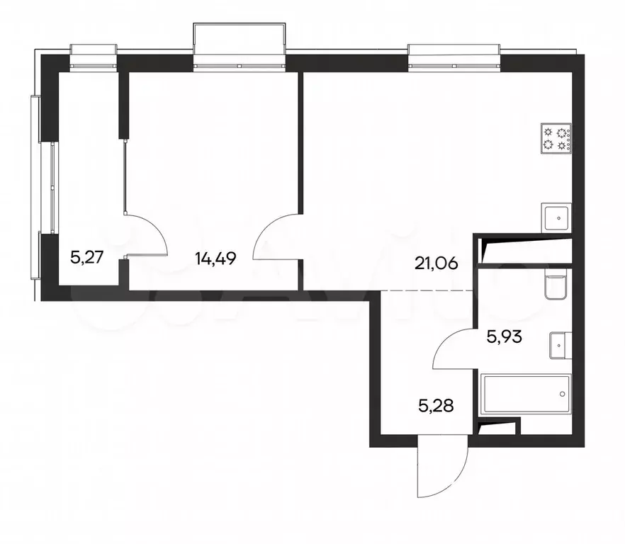 1-к. квартира, 52 м, 3/4 эт. - Фото 1