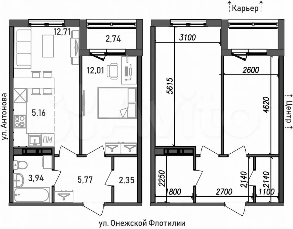 2-к. квартира, 44 м, 8/17 эт. - Фото 0