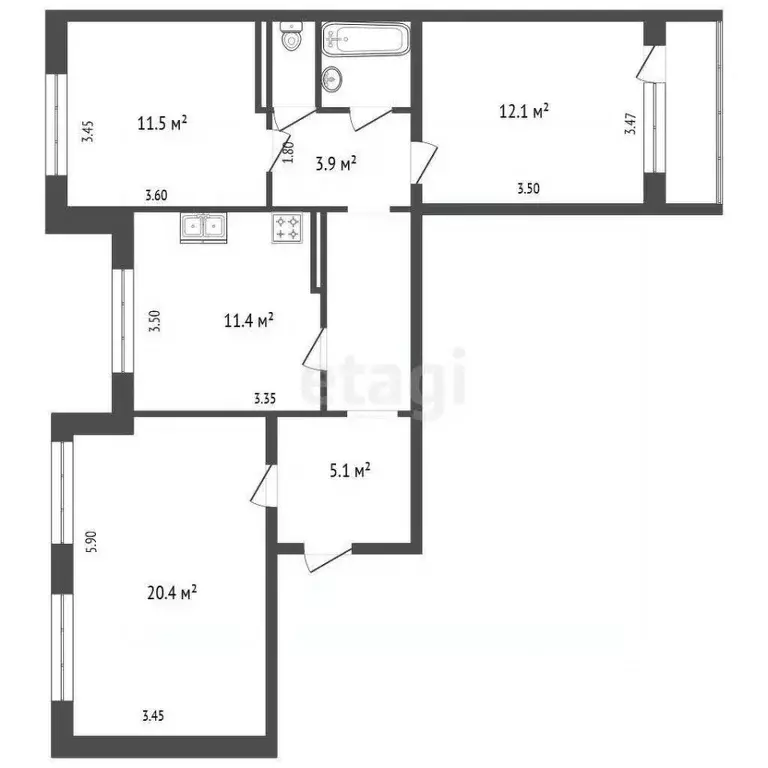 3-к кв. Санкт-Петербург ул. Хошимина, 11к1 (72.0 м) - Фото 1