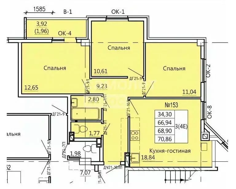 4-к кв. Курская область, Курск Театральная ул., 18 (70.24 м) - Фото 2