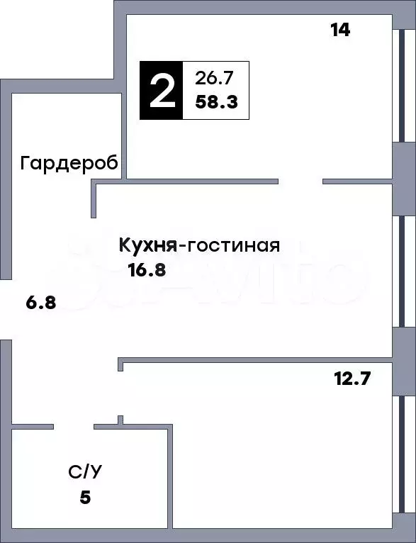 2-к. квартира, 58,3 м, 17/22 эт. - Фото 0