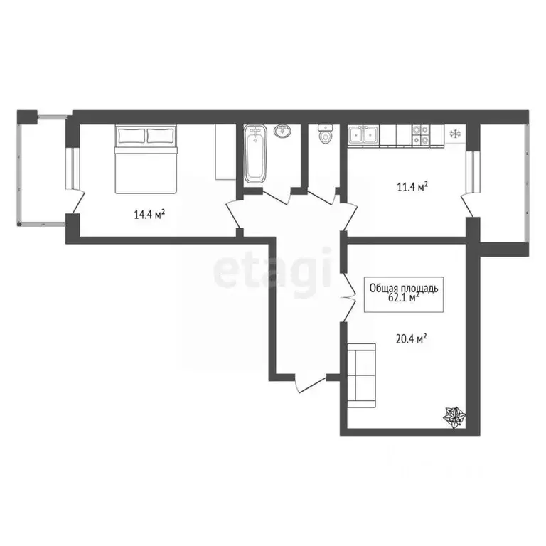 2-к кв. Новосибирская область, Бердск ул. Гагарина, 2 (62.1 м) - Фото 2