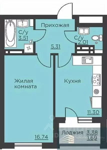 1-к кв. Воронежская область, Воронеж ул. Ломоносова, 116Б (40.6 м) - Фото 0