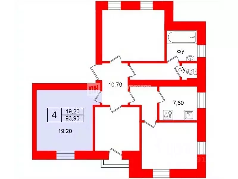 Комната Санкт-Петербург ул. Полярников, 12 (19.2 м) - Фото 2