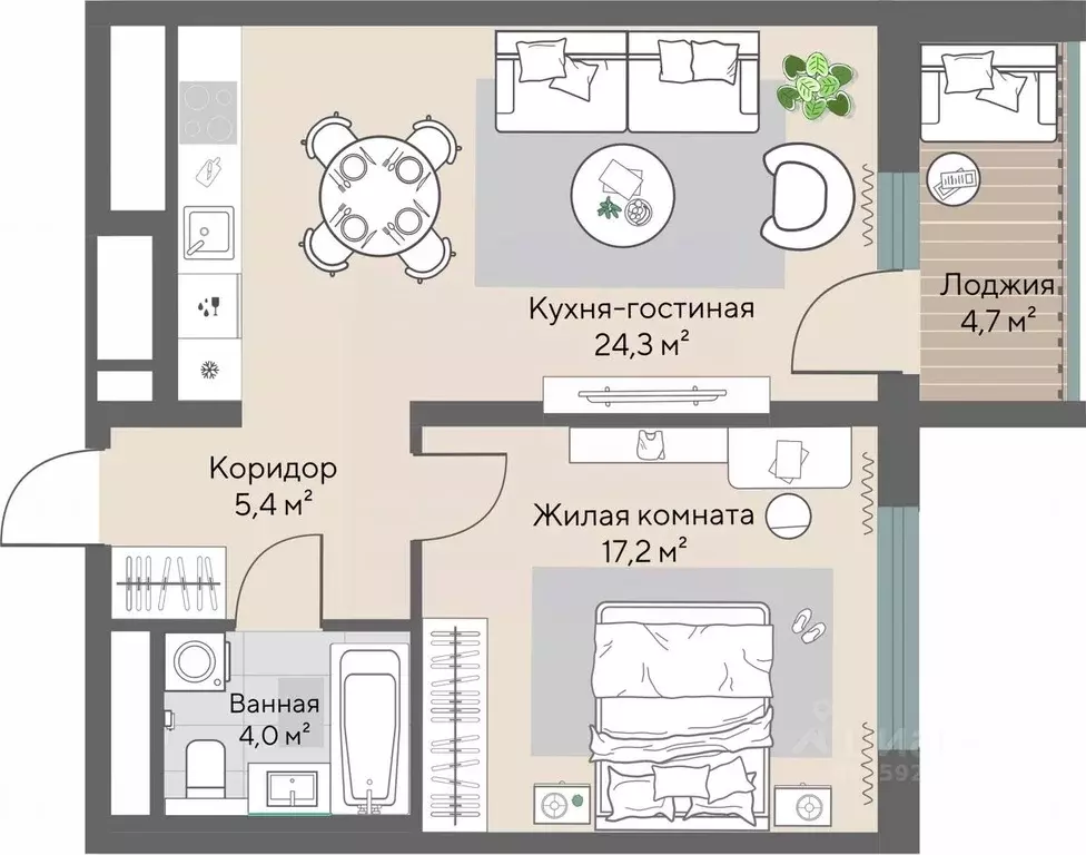 1-к кв. Свердловская область, Екатеринбург ВИЗ жилрайон,  (53.3 м) - Фото 0