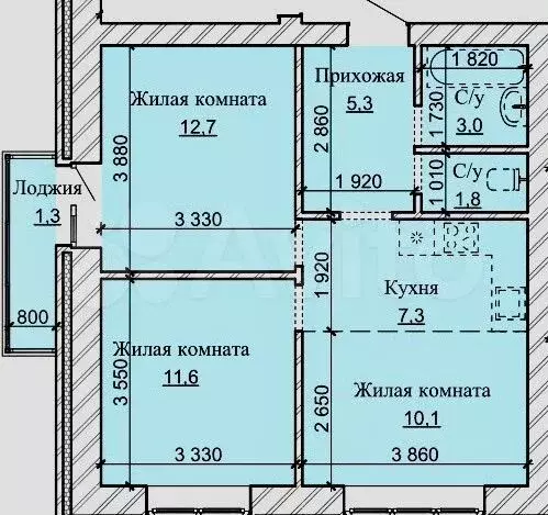 3-к. квартира, 53,1 м, 10/17 эт. - Фото 0