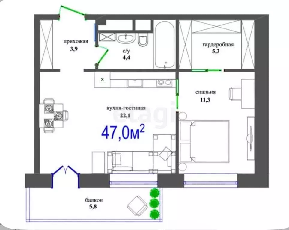 2-комнатная квартира: Липецк, улица Валентины Терешковой, 7/2 (47 м) - Фото 1