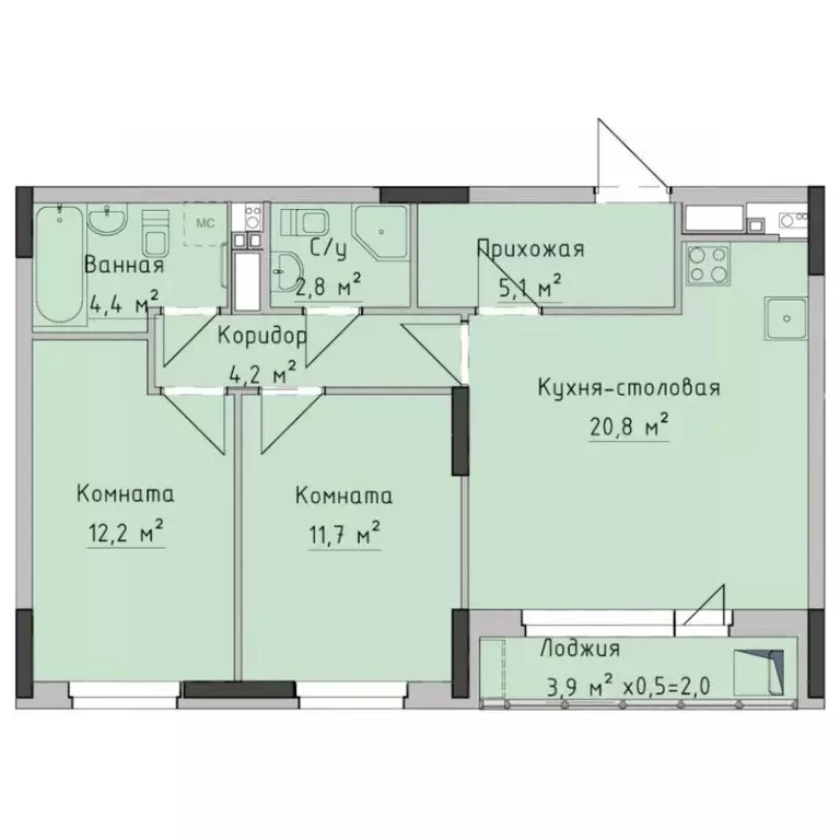 2-к кв. Удмуртия, Ижевск ул. Холмогорова, 89 (62.85 м) - Фото 0