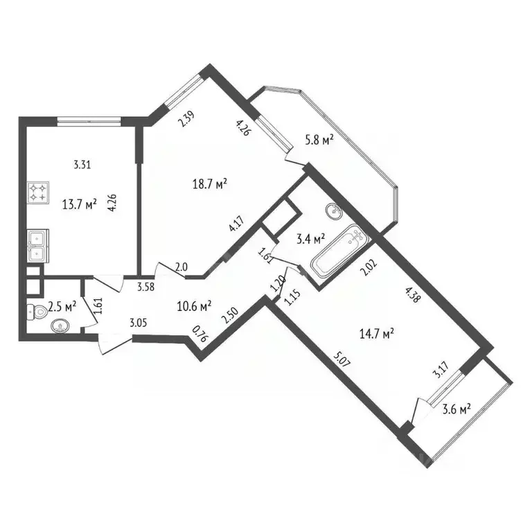 2-к кв. Санкт-Петербург ул. Русановская, 15к1 (63.6 м) - Фото 2