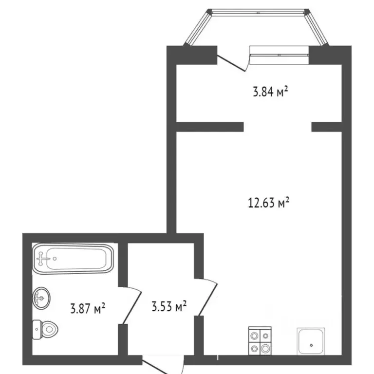 Студия Тюменская область, Тюмень ул. Фармана Салманова, 3 (19.9 м) - Фото 1