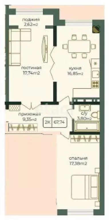 2-к кв. Дагестан, Каспийск просп. Акулиничева (67.74 м) - Фото 0