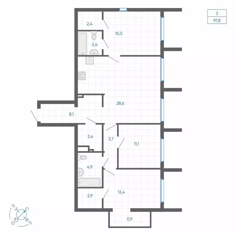 3-комнатная квартира: Екатеринбург, улица Вильгельма де Геннина, 59 ... - Фото 1