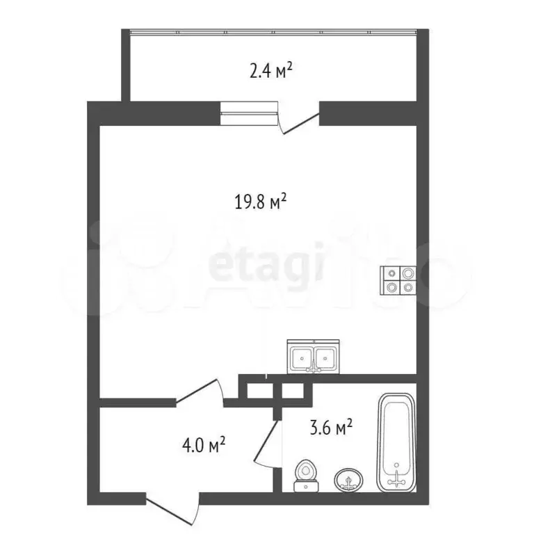 Квартира-студия, 29,8 м, 2/9 эт. - Фото 0