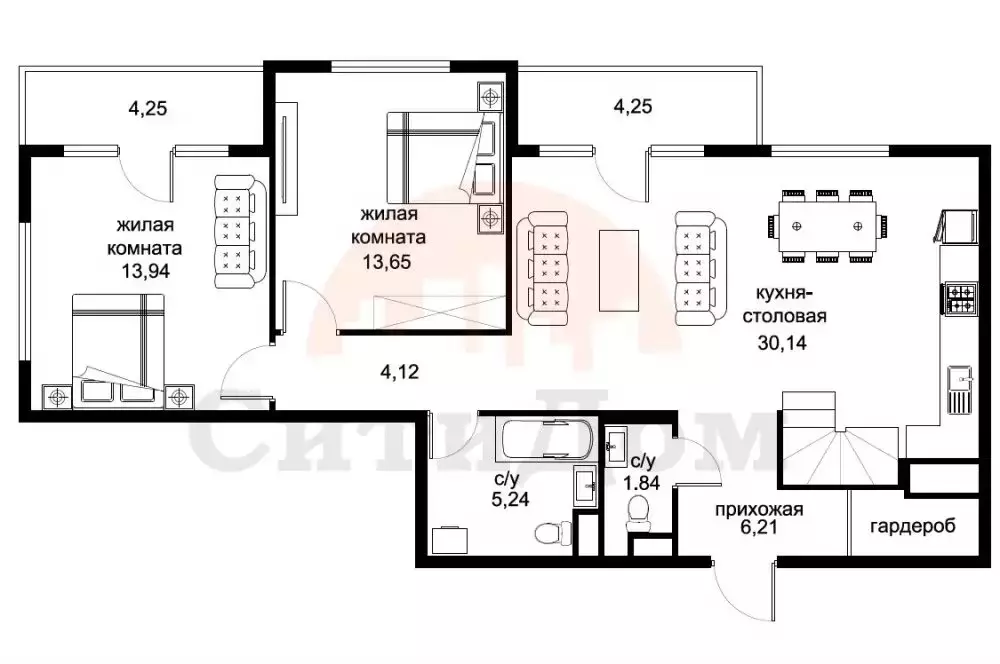 3-комнатная квартира: Саки, Заводская улица, 64к1 (120 м) - Фото 1