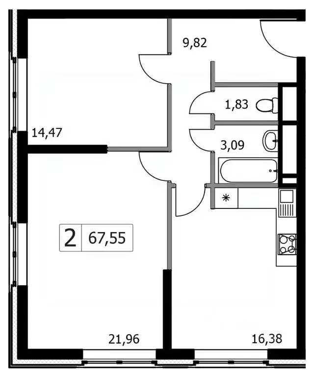 2-к кв. Москва Городские Истории жилой комплекс, к1 (67.55 м) - Фото 1