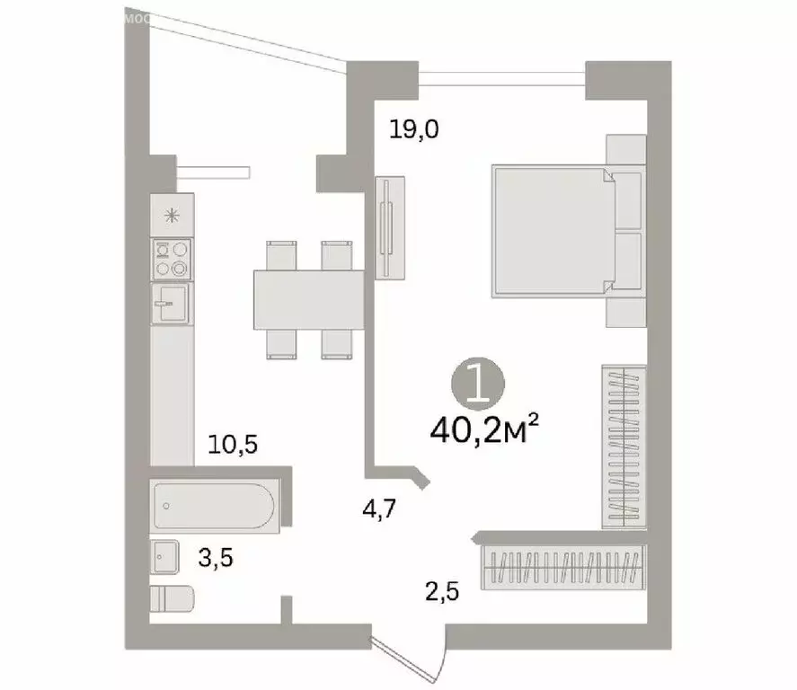 1-комнатная квартира: посёлок Элитный, микрорайон Фламинго (40.2 м) - Фото 1