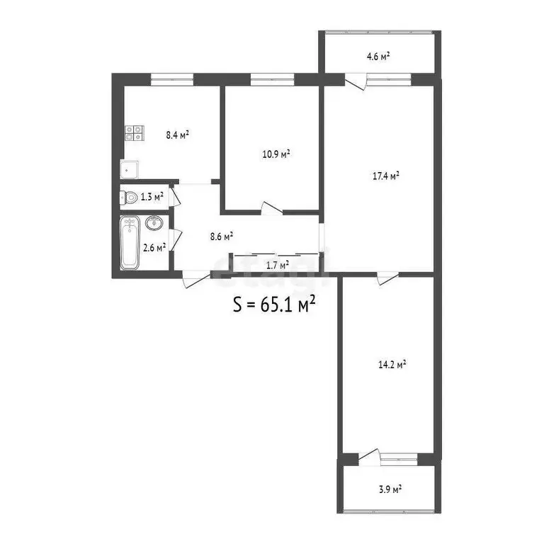 3-комнатная квартира: Комсомольск-на-Амуре, улица Гамарника, 43 (65.1 ... - Фото 0