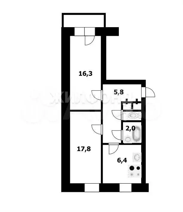 2-к. квартира, 49,8 м, 6/10 эт. - Фото 0