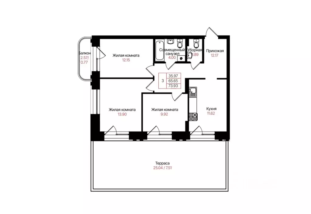 3-к кв. Татарстан, Казань Лето жилой комплекс (65.65 м) - Фото 1
