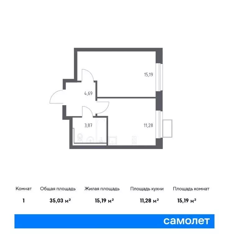 1-комнатная квартира: посёлок Жилино-1, 2-й квартал, 1к1 (54.68 м) - Фото 0