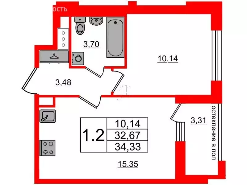 1-комнатная квартира: Санкт-Петербург, Кубинская улица, 78е (32.67 м) - Фото 0