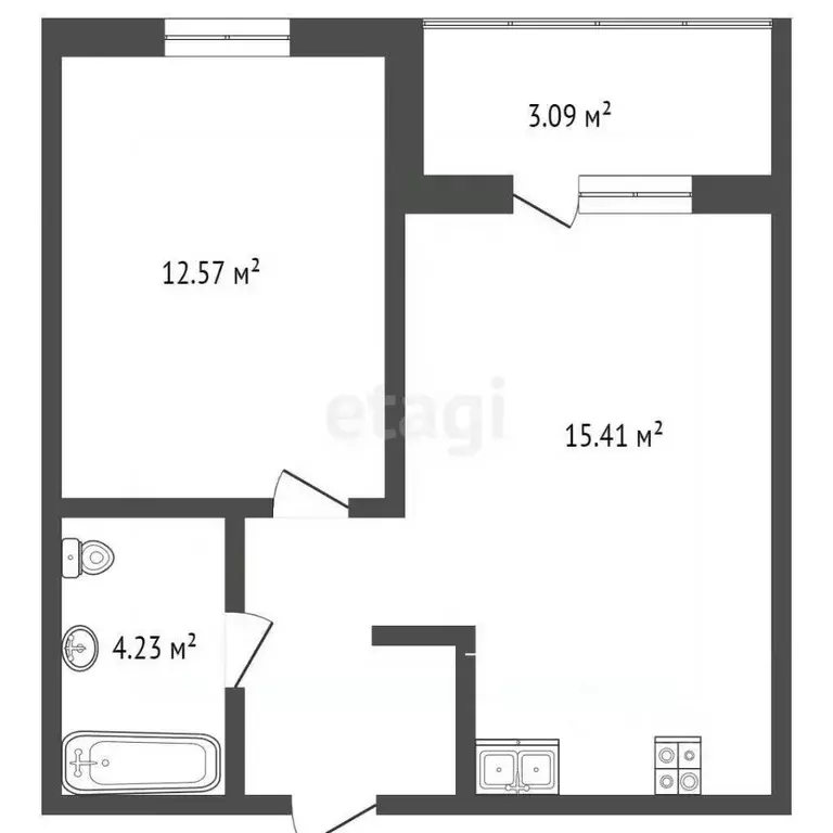 1-к кв. Тюменская область, Тюмень ул. Василия Малкова, 9 (36.3 м) - Фото 2